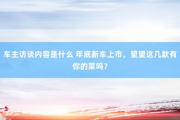 车主访谈内容是什么 年底新车上市，望望这几款有你的菜吗？