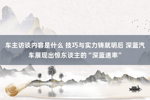 车主访谈内容是什么 技巧与实力铸就明后 深蓝汽车展现出惊东谈主的“深蓝速率”