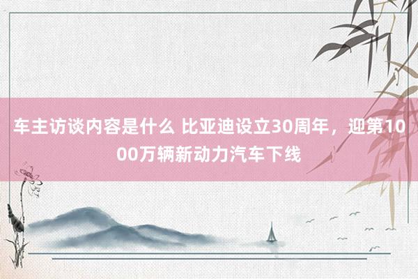 车主访谈内容是什么 比亚迪设立30周年，迎第1000万辆新动力汽车下线