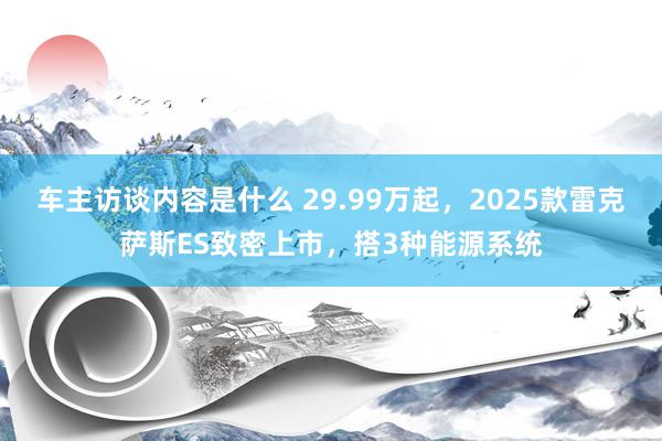 车主访谈内容是什么 29.99万起，2025款雷克萨斯ES致密上市，搭3种能源系统