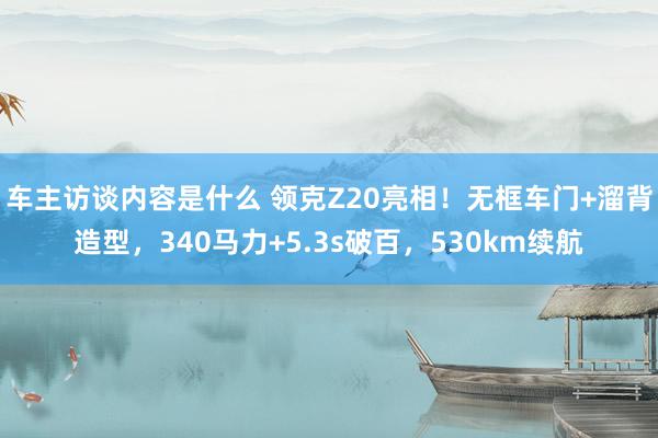 车主访谈内容是什么 领克Z20亮相！无框车门+溜背造型，340马力+5.3s破百，530km续航