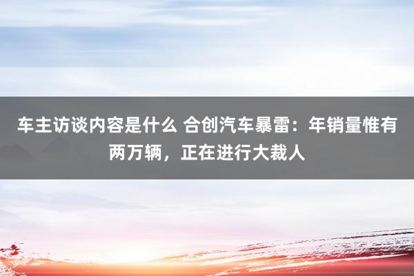 车主访谈内容是什么 合创汽车暴雷：年销量惟有两万辆，正在进行大裁人