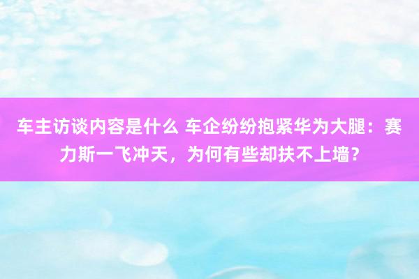 车主访谈内容是什么 车企纷纷抱紧华为大腿：赛力斯一飞冲天，为何有些却扶不上墙？