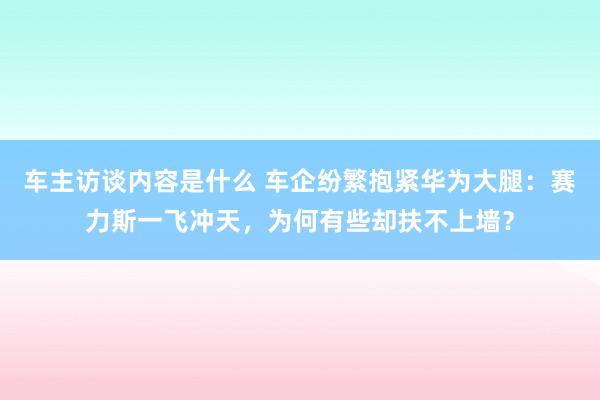 车主访谈内容是什么 车企纷繁抱紧华为大腿：赛力斯一飞冲天，为何有些却扶不上墙？