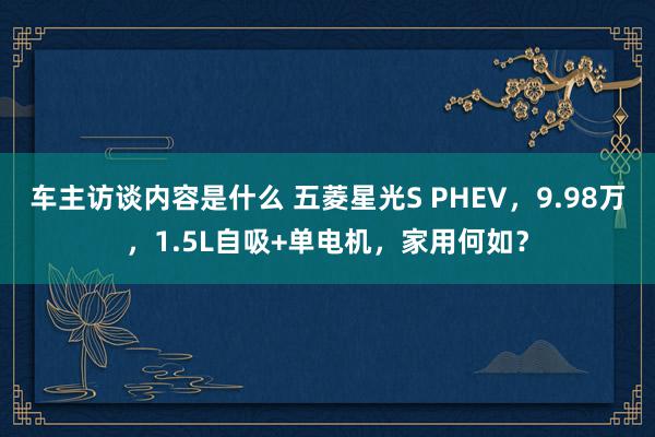 车主访谈内容是什么 五菱星光S PHEV，9.98万，1.5L自吸+单电机，家用何如？