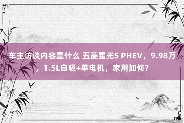 车主访谈内容是什么 五菱星光S PHEV，9.98万，1.5L自吸+单电机，家用如何？