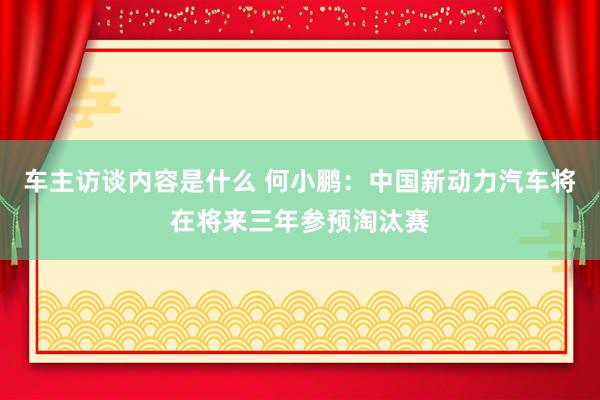 车主访谈内容是什么 何小鹏：中国新动力汽车将在将来三年参预淘汰赛