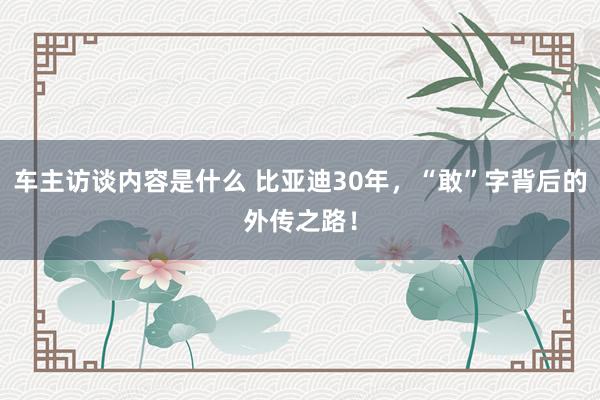 车主访谈内容是什么 比亚迪30年，“敢”字背后的外传之路！