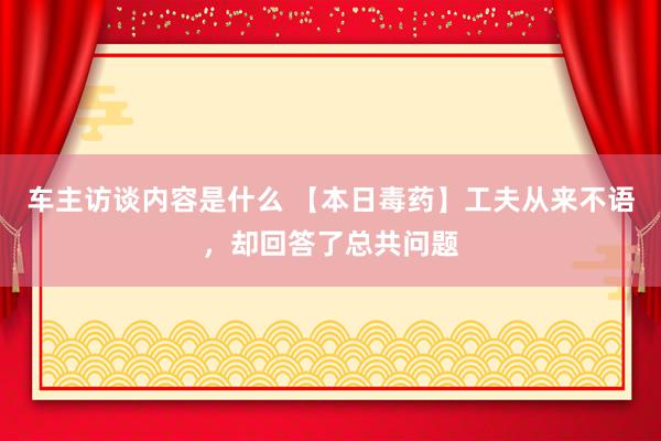 车主访谈内容是什么 【本日毒药】工夫从来不语，却回答了总共问题