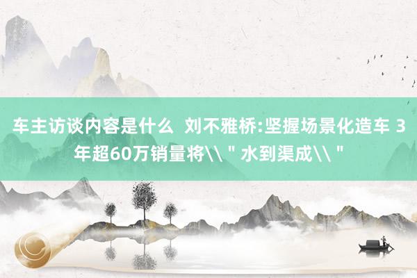 车主访谈内容是什么  刘不雅桥:坚握场景化造车 3年超60万销量将\＂水到渠成\＂