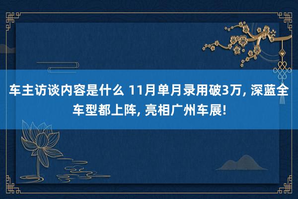 车主访谈内容是什么 11月单月录用破3万, 深蓝全车型都上阵, 亮相广州车展!