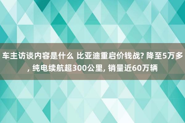 车主访谈内容是什么 比亚迪重启价钱战? 降至5万多, 纯电续航超300公里, 销量近60万辆