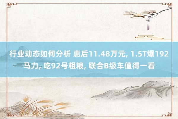 行业动态如何分析 惠后11.48万元, 1.5T爆192马力, 吃92号粗粮, 联合B级车值得一看