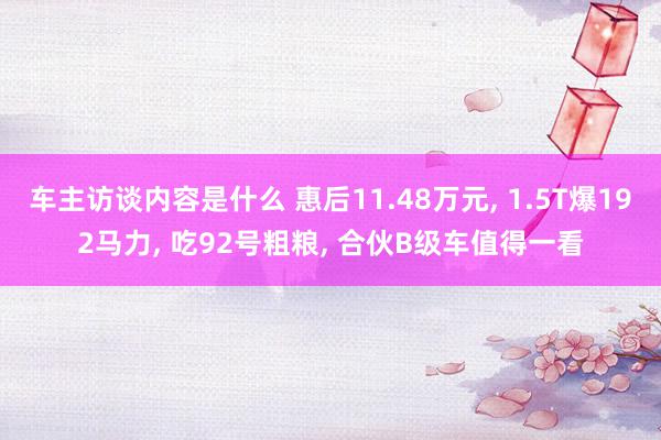 车主访谈内容是什么 惠后11.48万元, 1.5T爆192马力, 吃92号粗粮, 合伙B级车值得一看