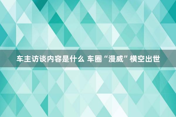 车主访谈内容是什么 车圈“漫威”横空出世