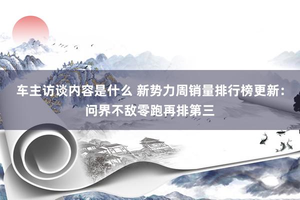 车主访谈内容是什么 新势力周销量排行榜更新：问界不敌零跑再排第三