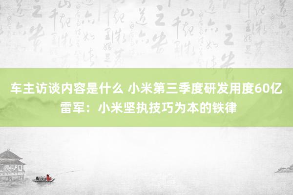 车主访谈内容是什么 小米第三季度研发用度60亿 雷军：小米坚执技巧为本的铁律