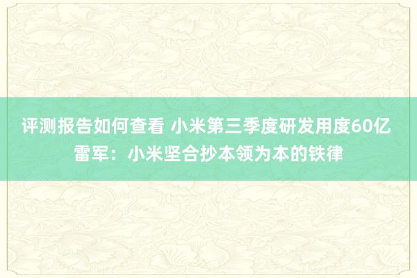 评测报告如何查看 小米第三季度研发用度60亿 雷军：小米坚合抄本领为本的铁律