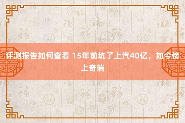 评测报告如何查看 15年前坑了上汽40亿，如今傍上奇瑞