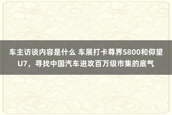 车主访谈内容是什么 车展打卡尊界S800和仰望U7，寻找中国汽车进攻百万级市集的底气