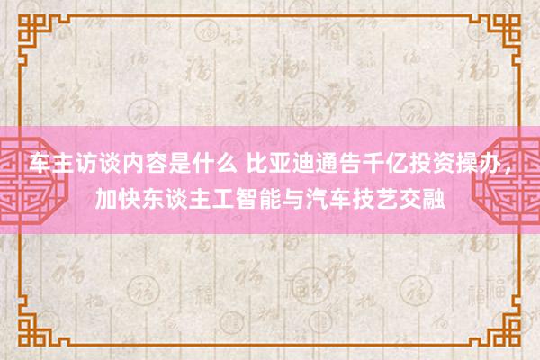 车主访谈内容是什么 比亚迪通告千亿投资操办，加快东谈主工智能与汽车技艺交融