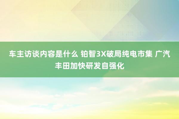 车主访谈内容是什么 铂智3X破局纯电市集 广汽丰田加快研发自强化