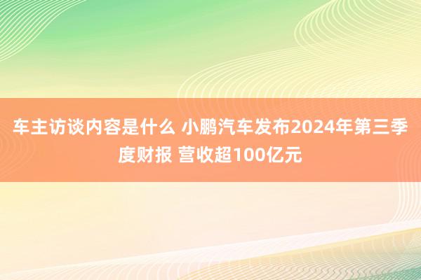 车主访谈内容是什么 小鹏汽车发布2024年第三季度财报 营收超100亿元