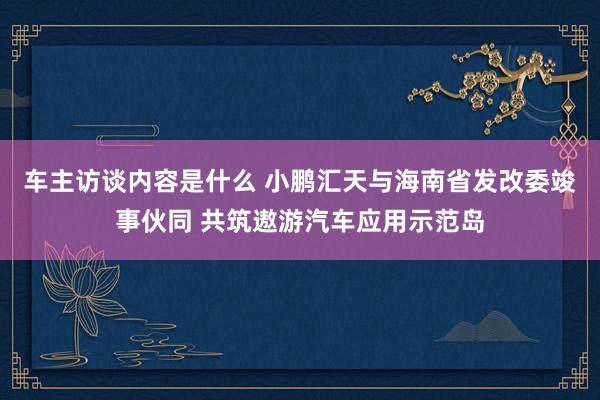 车主访谈内容是什么 小鹏汇天与海南省发改委竣事伙同 共筑遨游汽车应用示范岛